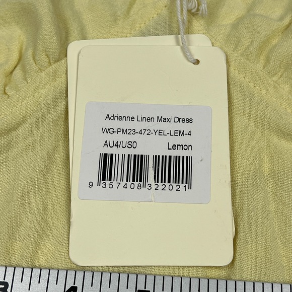 Peppermayo Adrienne Linen Maxi Dress Women's 0 Yellow Lemon Halter Open Back Fun - Picture 6 of 11